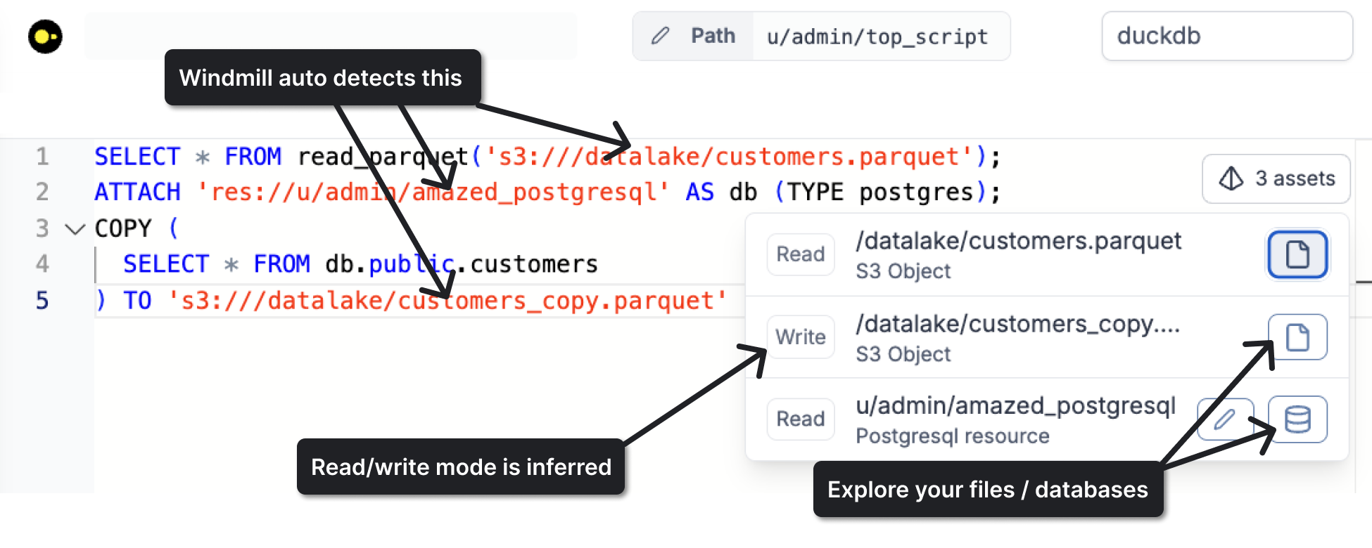 Assets in script editor Assets in script editor